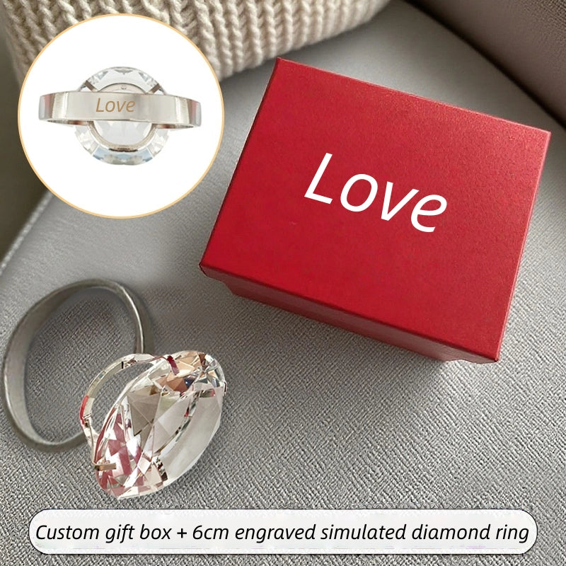 Giant Crystal Diamond Engagement Ring Prop for Wedding Christmas Decor