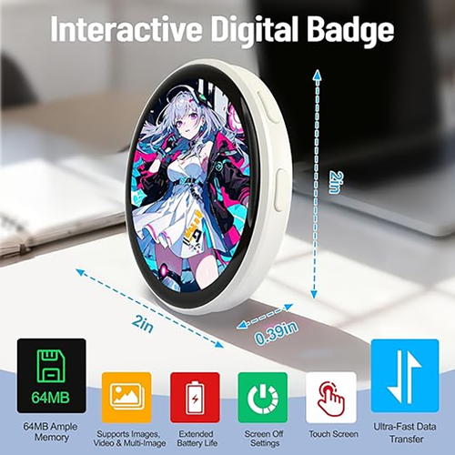 Electronic Anime Pin with HD Touchscreen – Custom Digital Badge