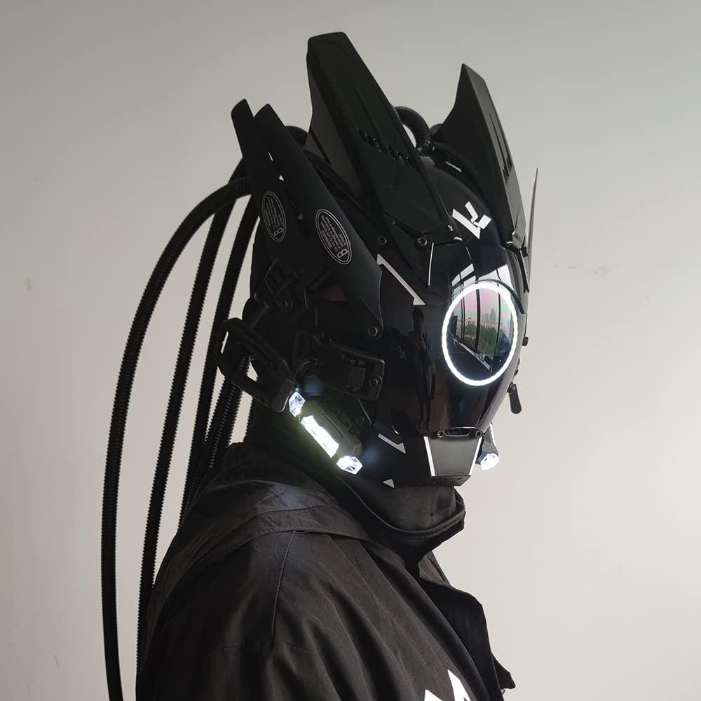 Techwear Punk Cosplay Mask for Men – Futuristic Light-up Helmet for Parties, Festivals & Halloween
