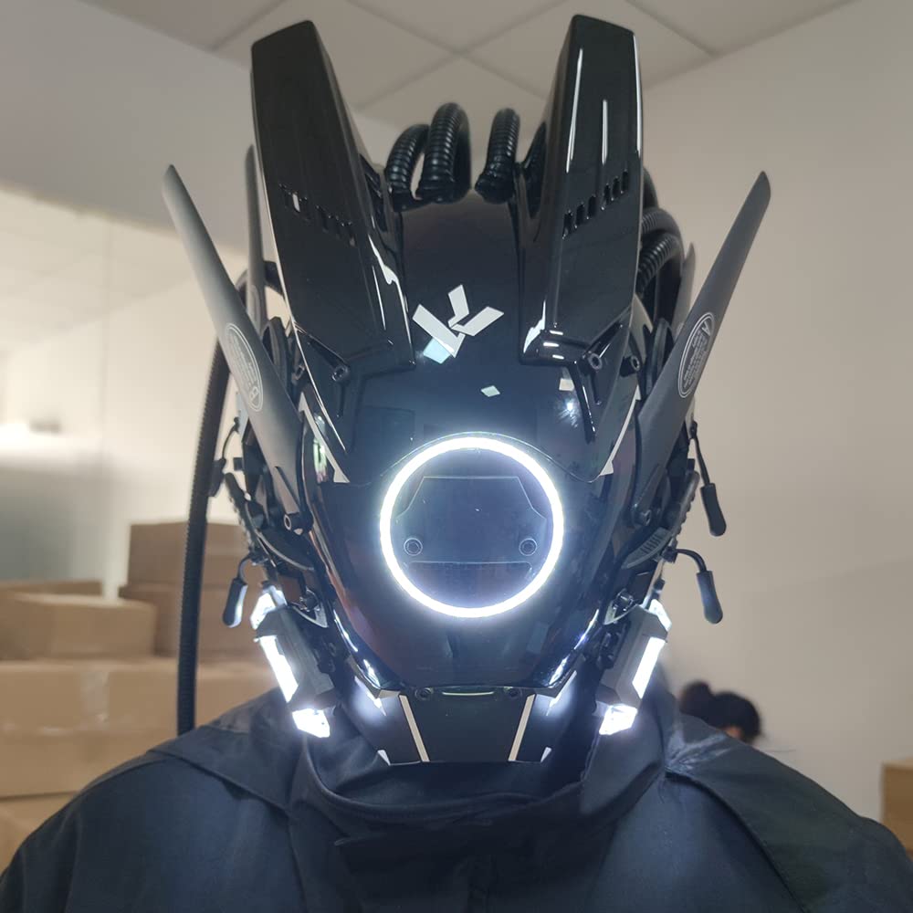 Techwear Punk Cosplay Mask for Men – Futuristic Light-up Helmet for Parties, Festivals & Halloween