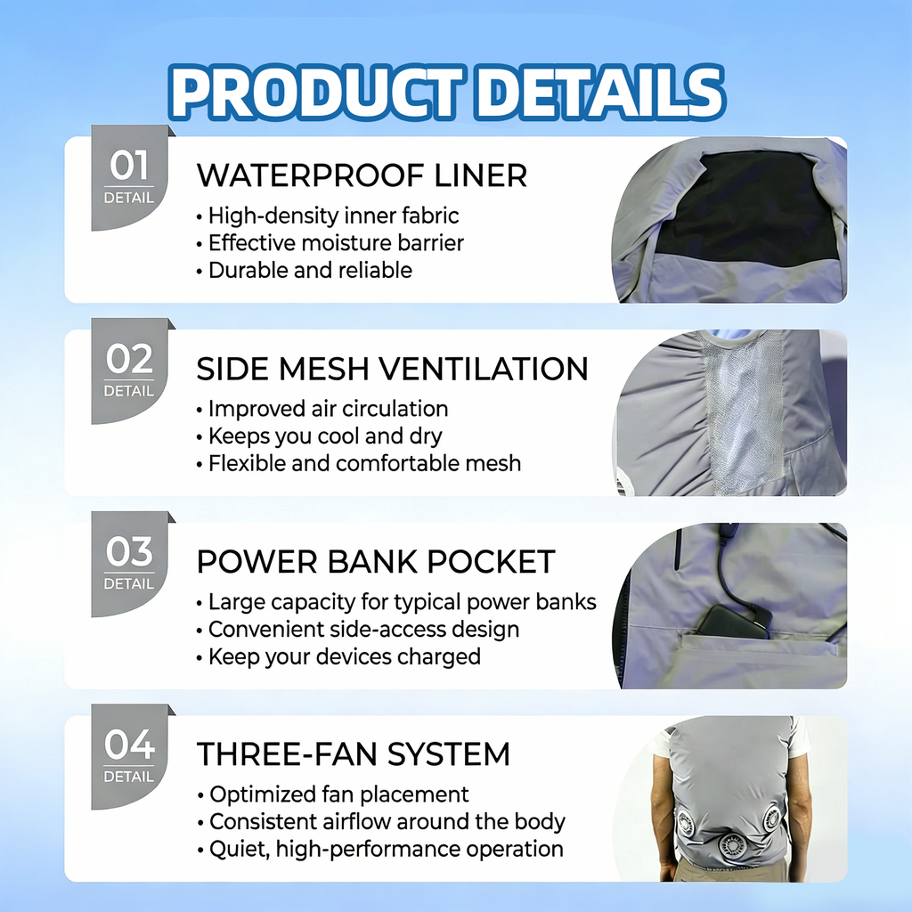 Dual Cooling Fan Shirt with Evaporative Cooling Pad | USB Cooling Apparel for Golf & Outdoor