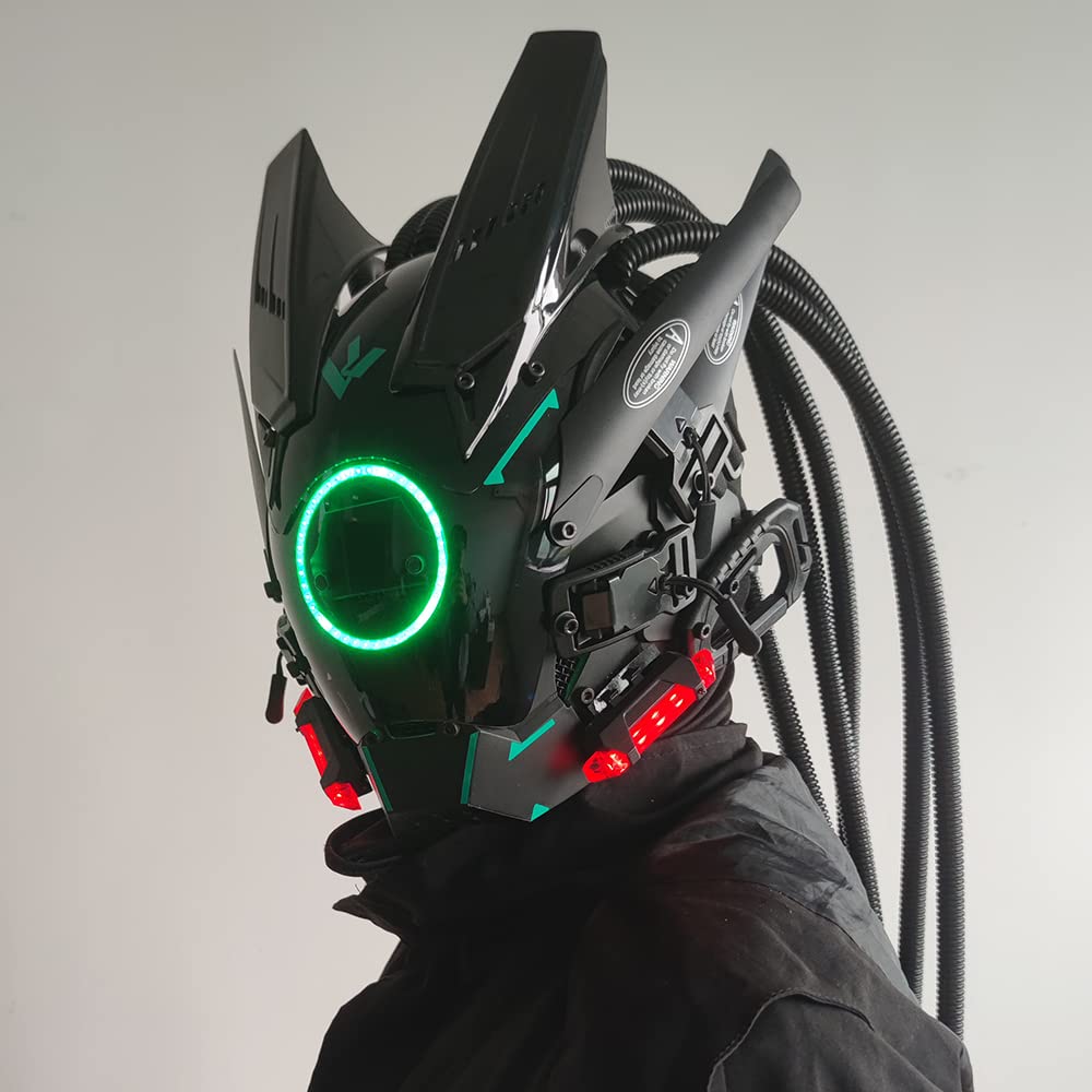 Techwear Punk Cosplay Mask for Men – Futuristic Light-up Helmet for Parties, Festivals & Halloween