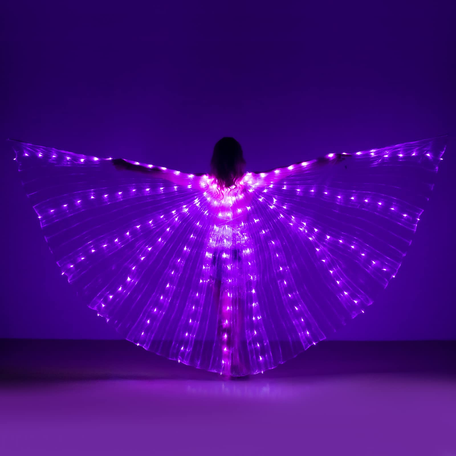 LED Belly Dance Wings with Telescopic Sticks - Glowing Performance Costume for Shows & Parties