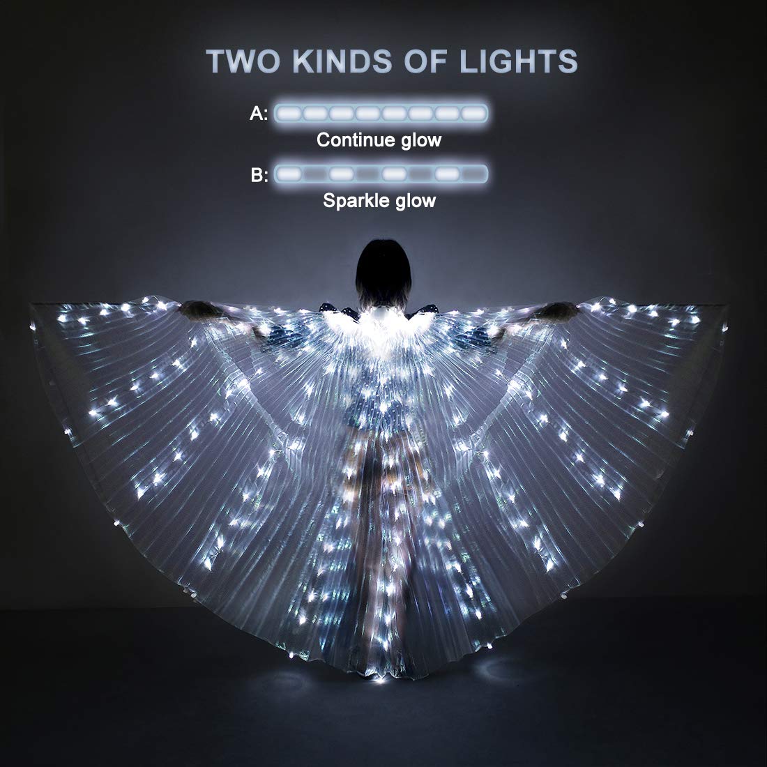 LED Belly Dance Wings with Telescopic Sticks - Glowing Performance Costume for Shows & Parties