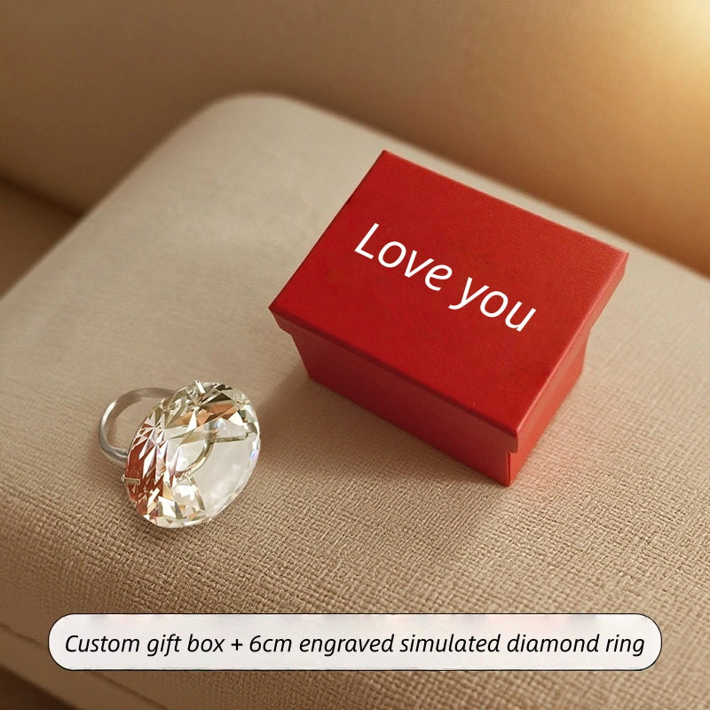 Giant Crystal Diamond Engagement Ring Prop for Wedding Christmas Decor