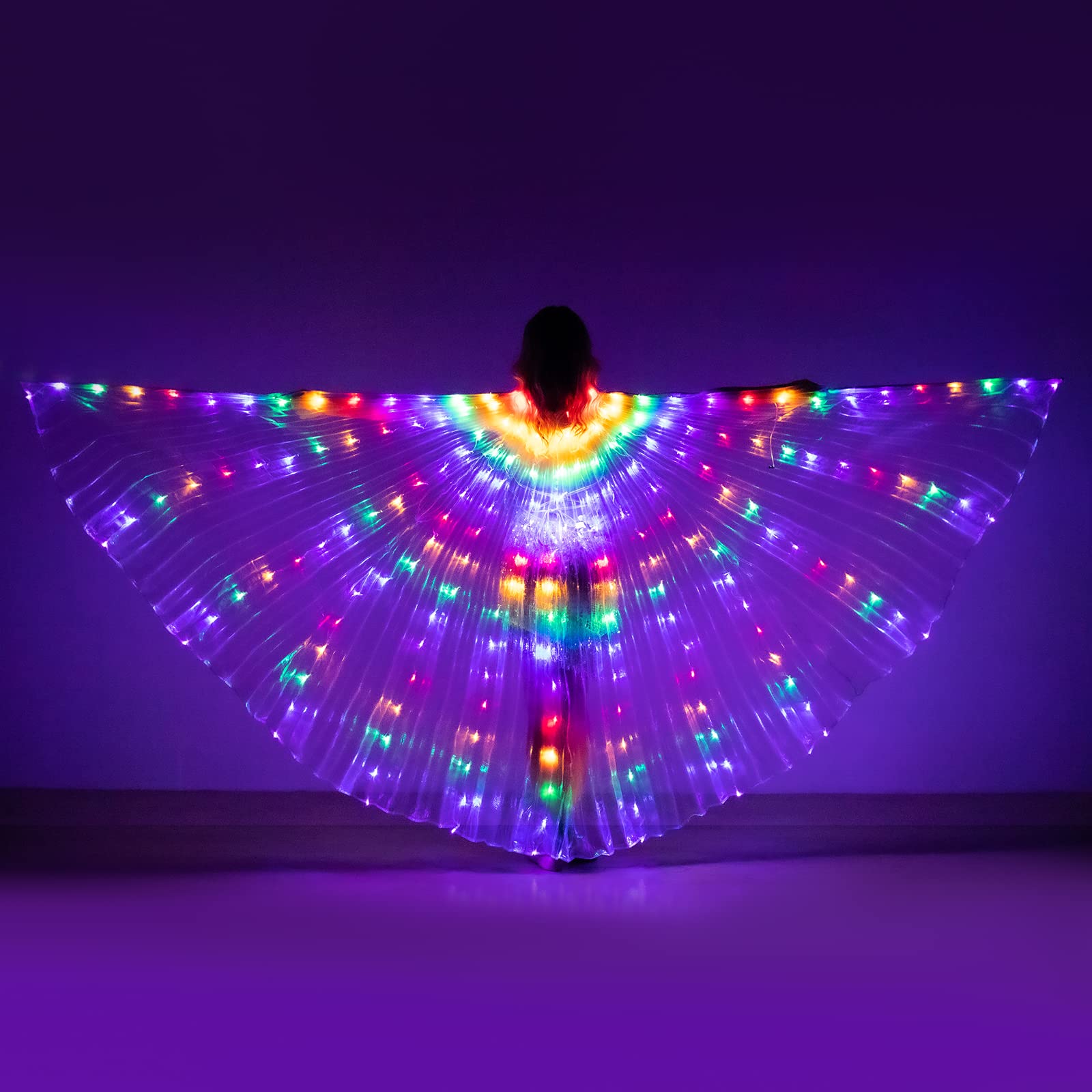 LED Belly Dance Wings with Telescopic Sticks - Glowing Performance Costume for Shows & Parties
