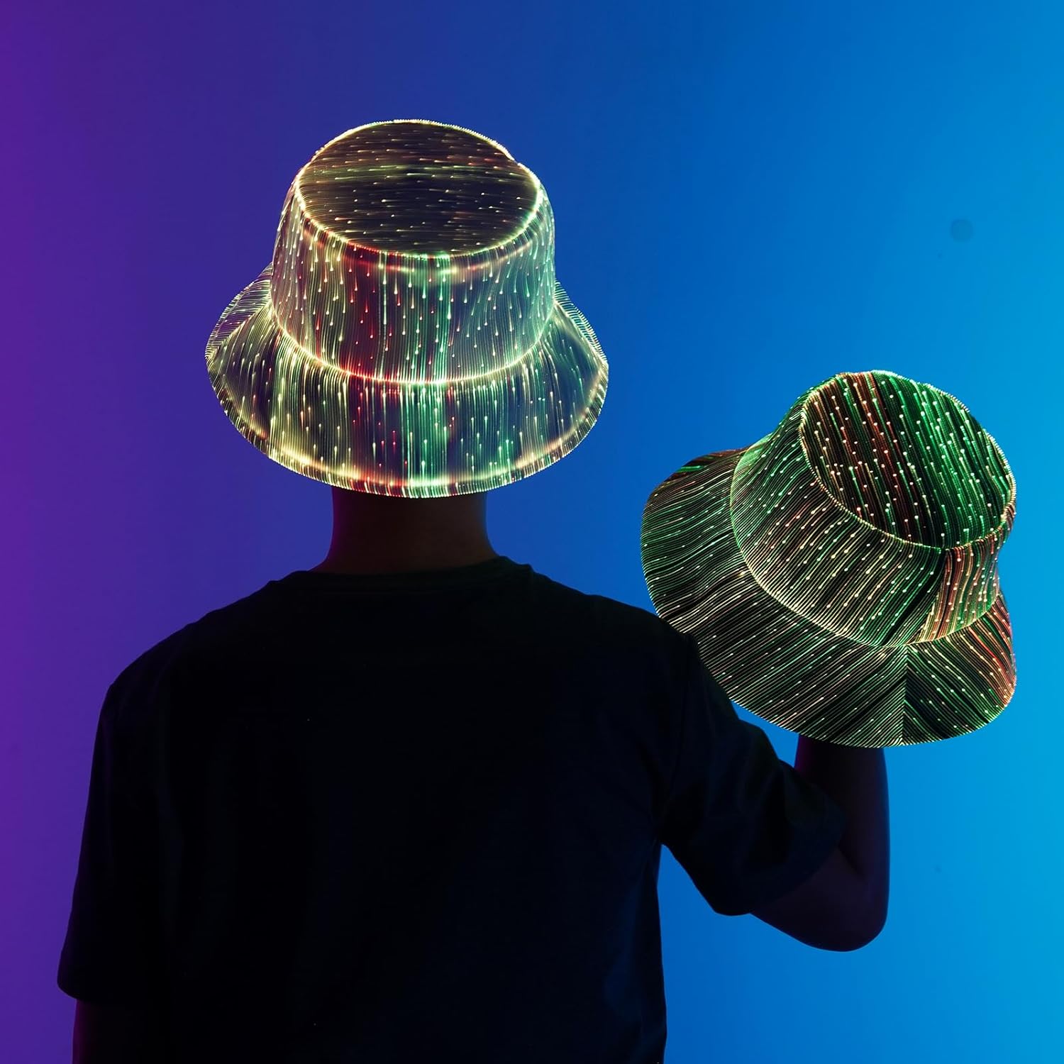 LED Rave Bucket Hat - 7 Colors Light Up Fisherman Hat, USB Rechargeable for Festivals & Parties
