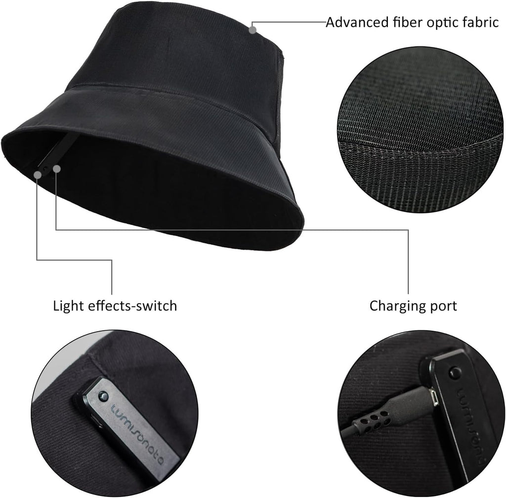 LED Rave Bucket Hat - 7 Colors Light Up Fisherman Hat, USB Rechargeable for Festivals & Parties