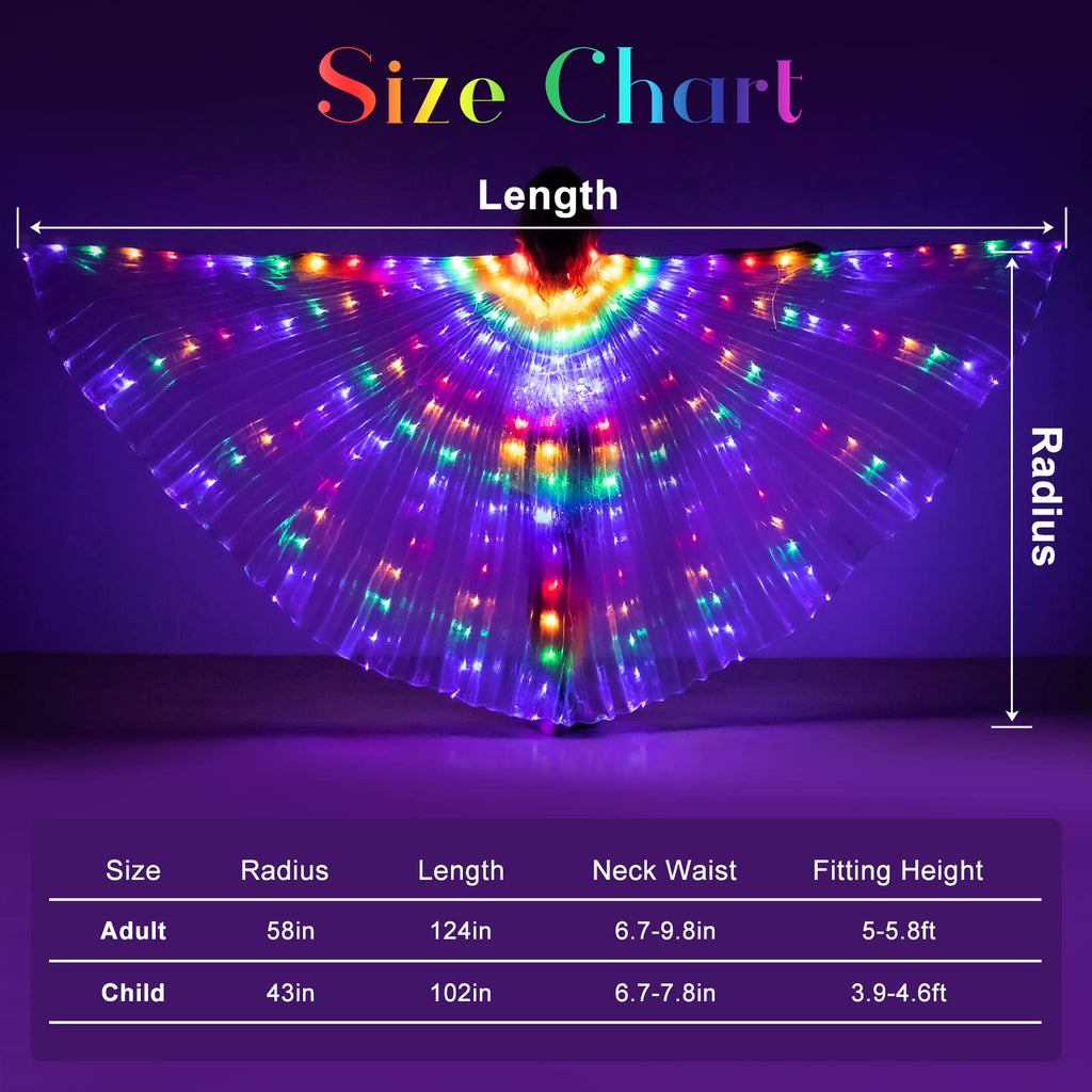 LED Belly Dance Wings with Telescopic Sticks - Glowing Performance Costume for Shows & Parties