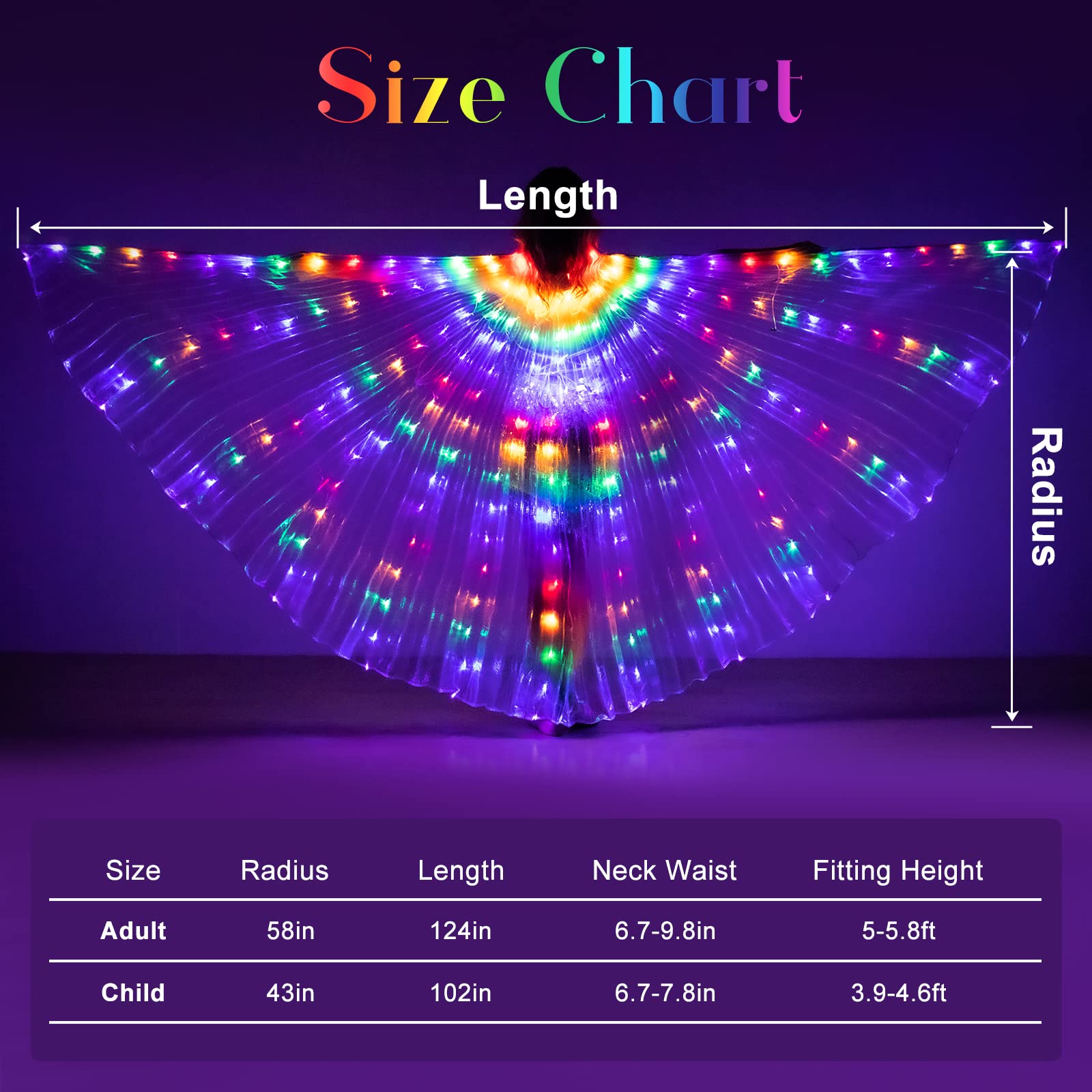 LED Belly Dance Wings with Telescopic Sticks - Glowing Performance Costume for Shows & Parties