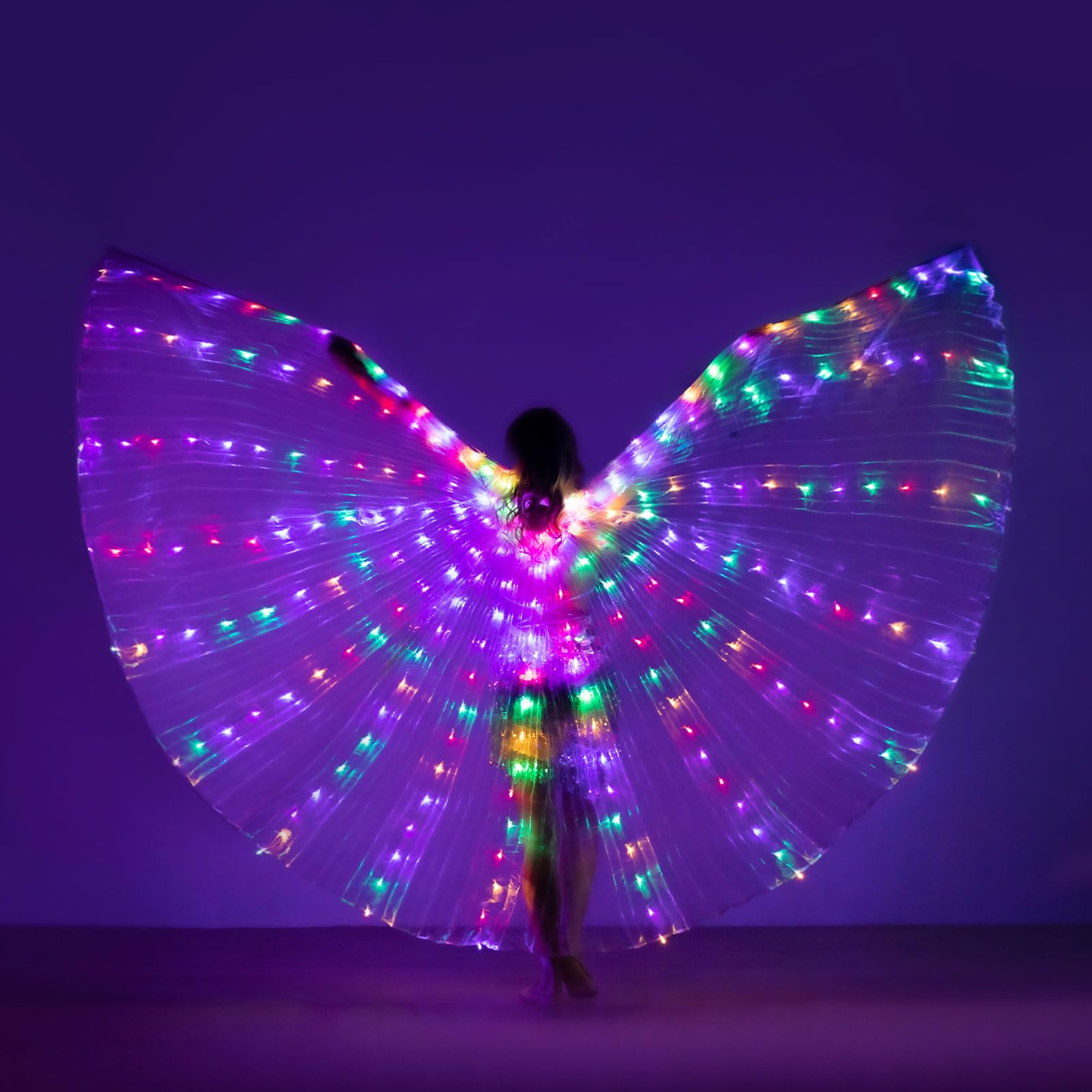 LED Belly Dance Wings with Telescopic Sticks - Glowing Performance Costume for Shows & Parties
