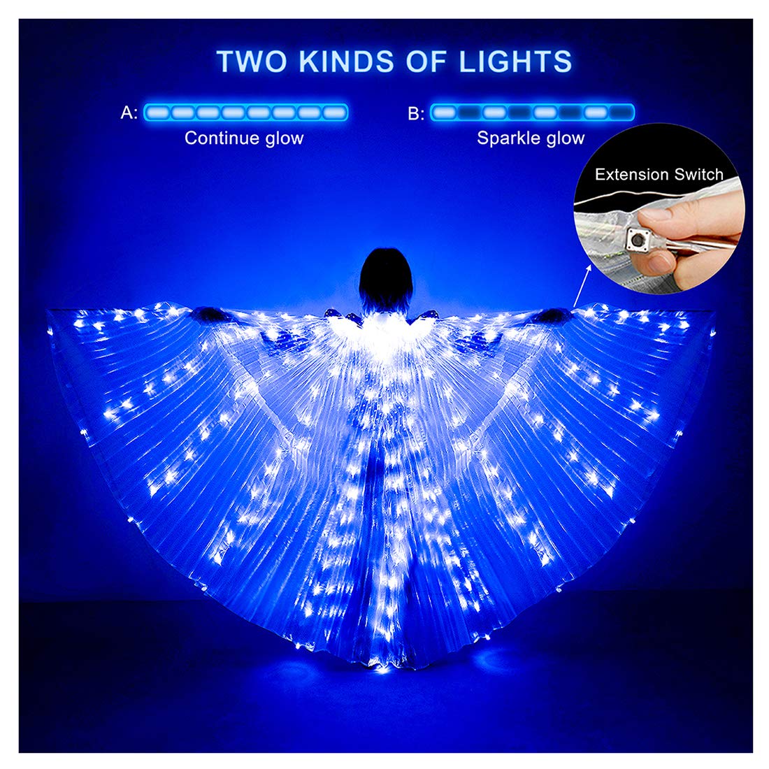 LED Belly Dance Wings with Telescopic Sticks - Glowing Performance Costume for Shows & Parties