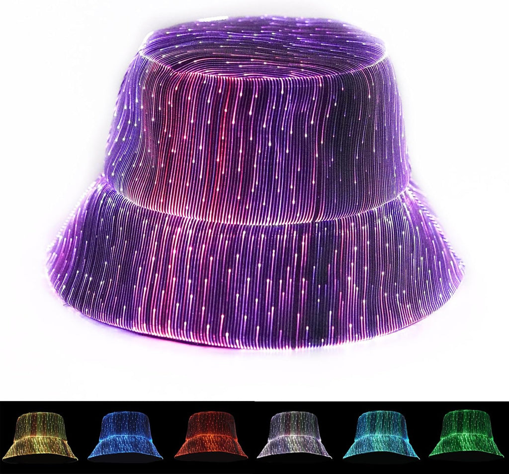 LED Rave Bucket Hat - 7 Colors Light Up Fisherman Hat, USB Rechargeable for Festivals & Parties