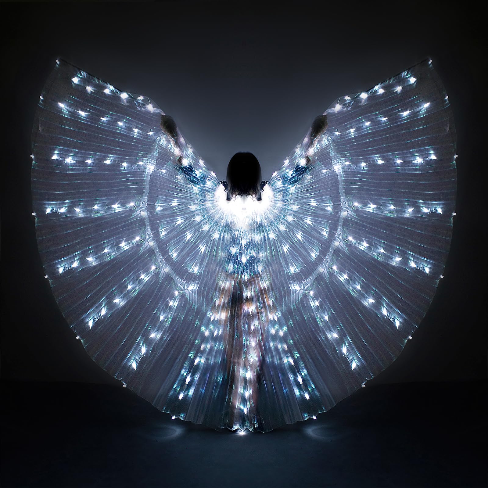LED Belly Dance Wings with Telescopic Sticks - Glowing Performance Costume for Shows & Parties