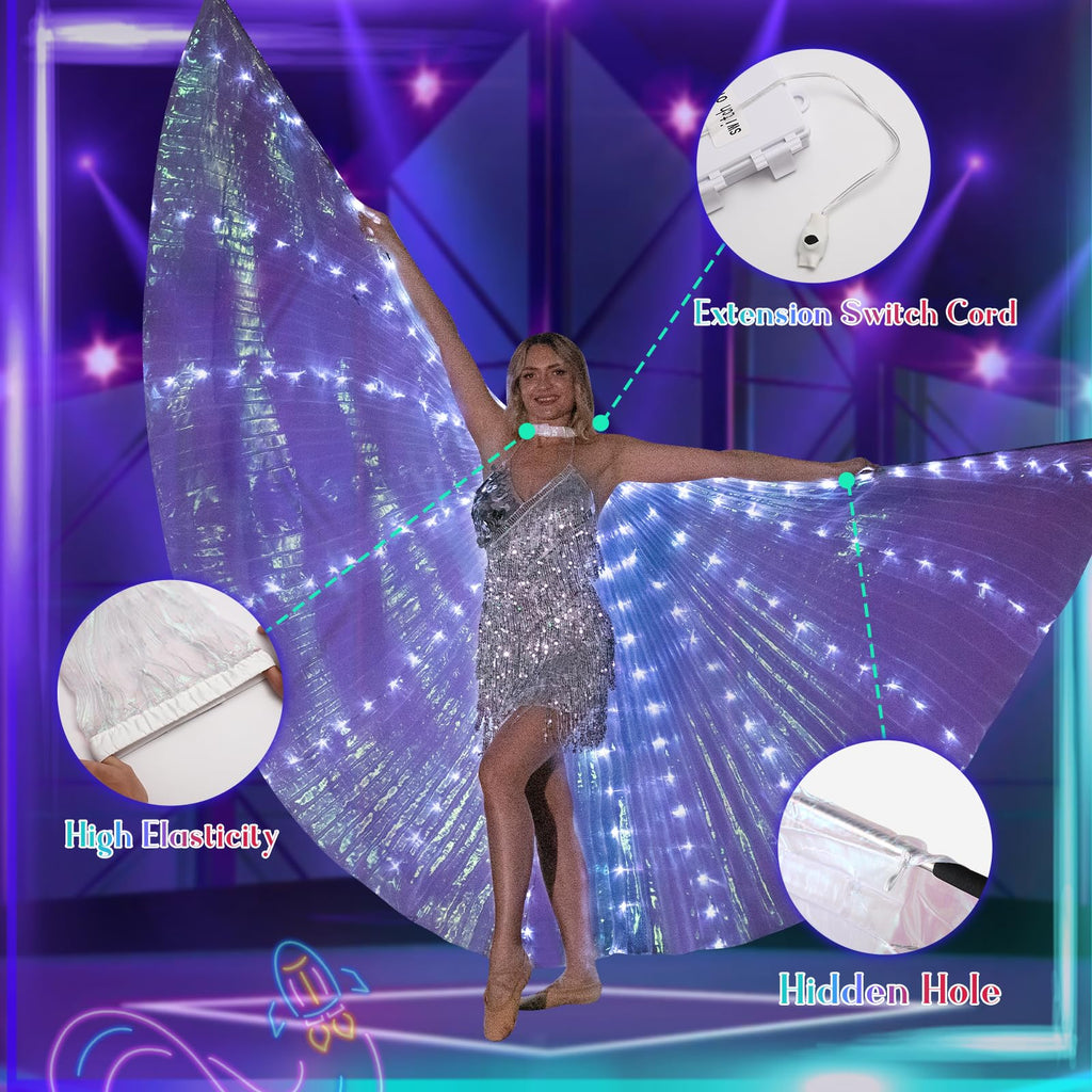 LED Belly Dance Wings with Telescopic Sticks - Glowing Performance Costume for Shows & Parties