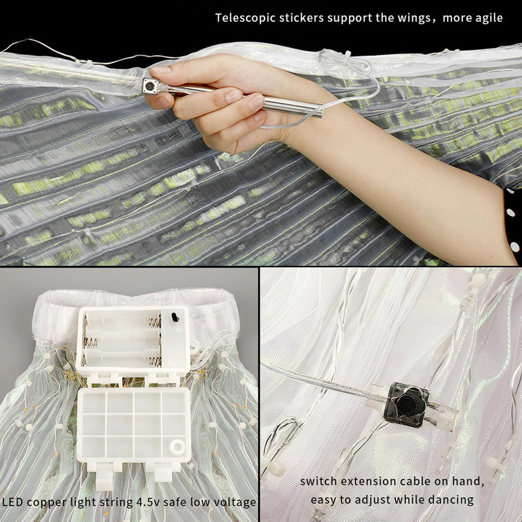 LED Belly Dance Wings with Telescopic Sticks - Glowing Performance Costume for Shows & Parties