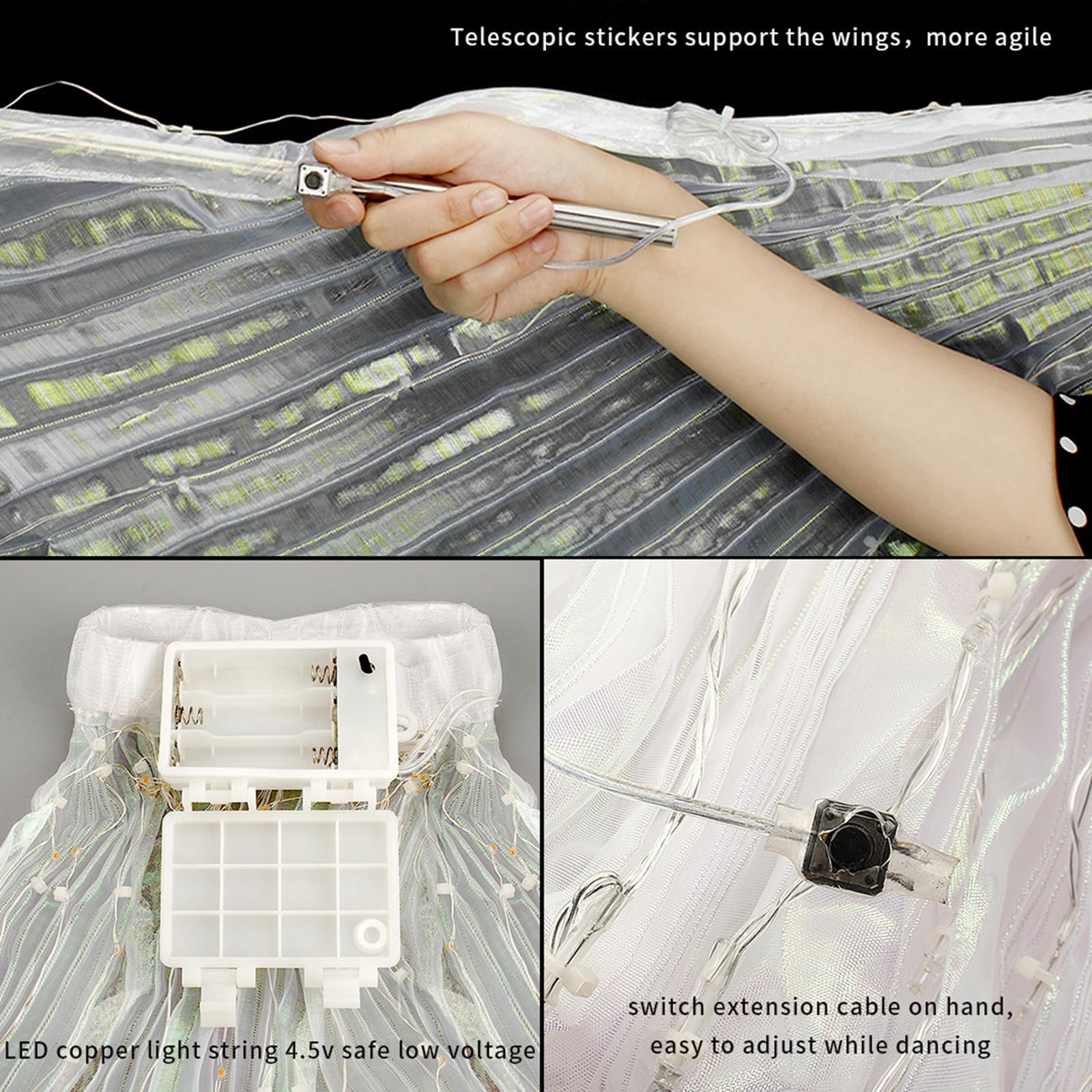 LED Belly Dance Wings with Telescopic Sticks - Glowing Performance Costume for Shows & Parties