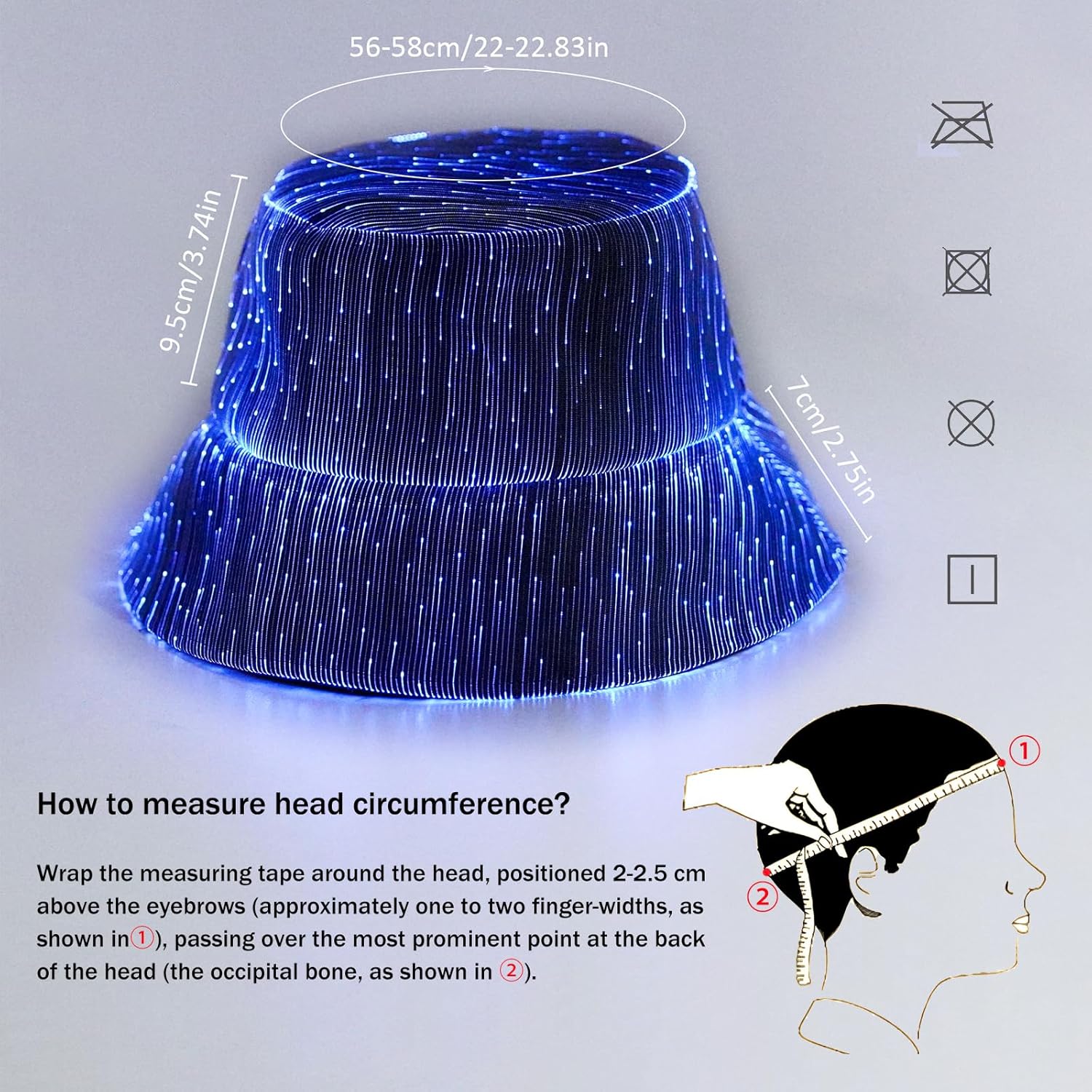 LED Rave Bucket Hat - 7 Colors Light Up Fisherman Hat, USB Rechargeable for Festivals & Parties