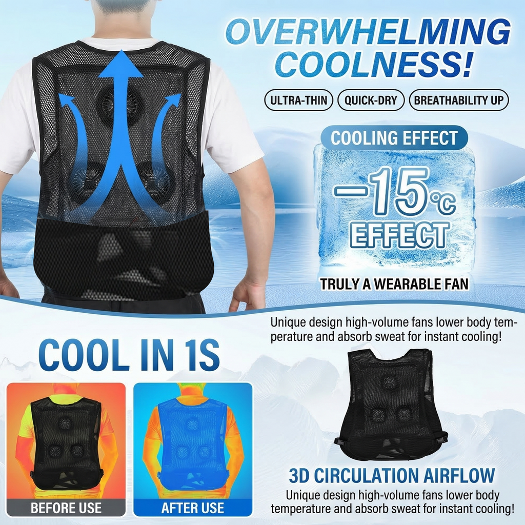 Triple-Fan Semiconductor Cooling Vest for Golf & Outdoor Sports