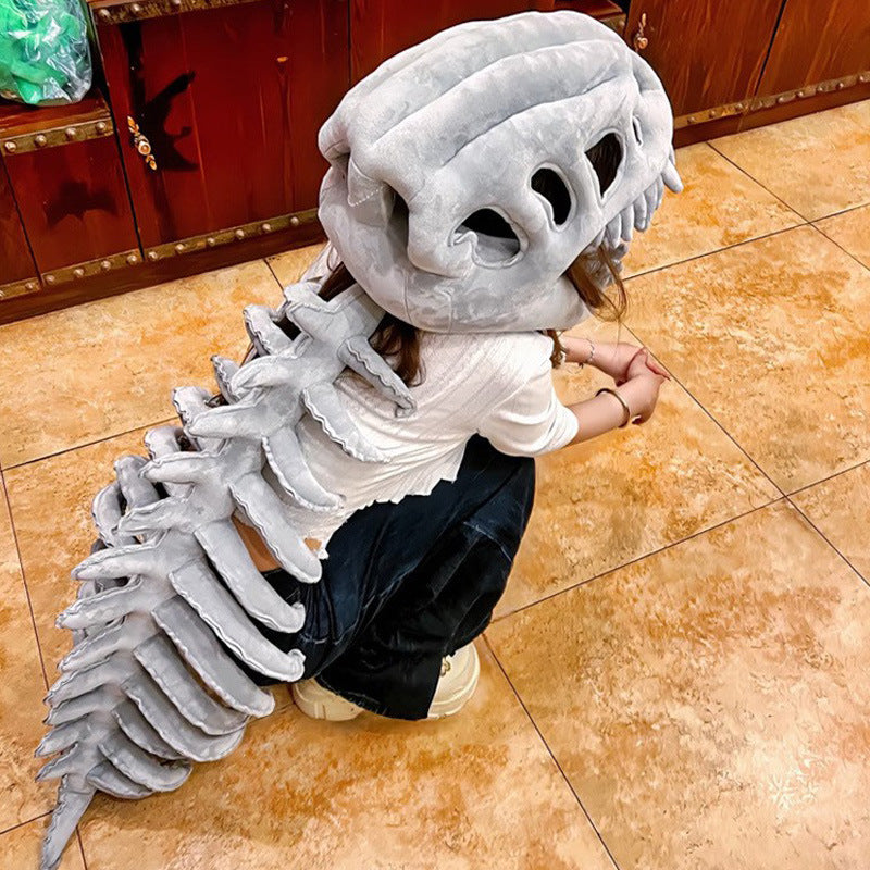 Plush Dinosaur Skeleton Head Hat for Kids & Adults