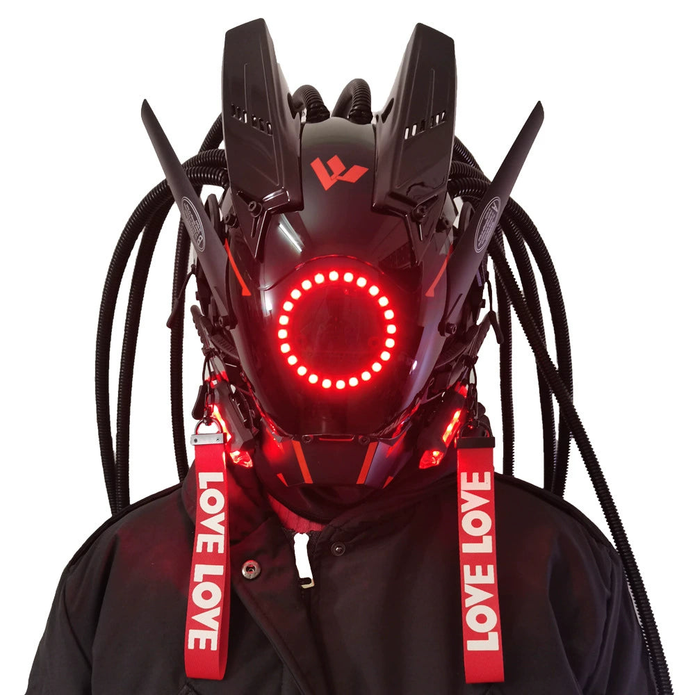 Techwear Punk Cosplay Mask for Men – Futuristic Light-up Helmet for Parties, Festivals & Halloween