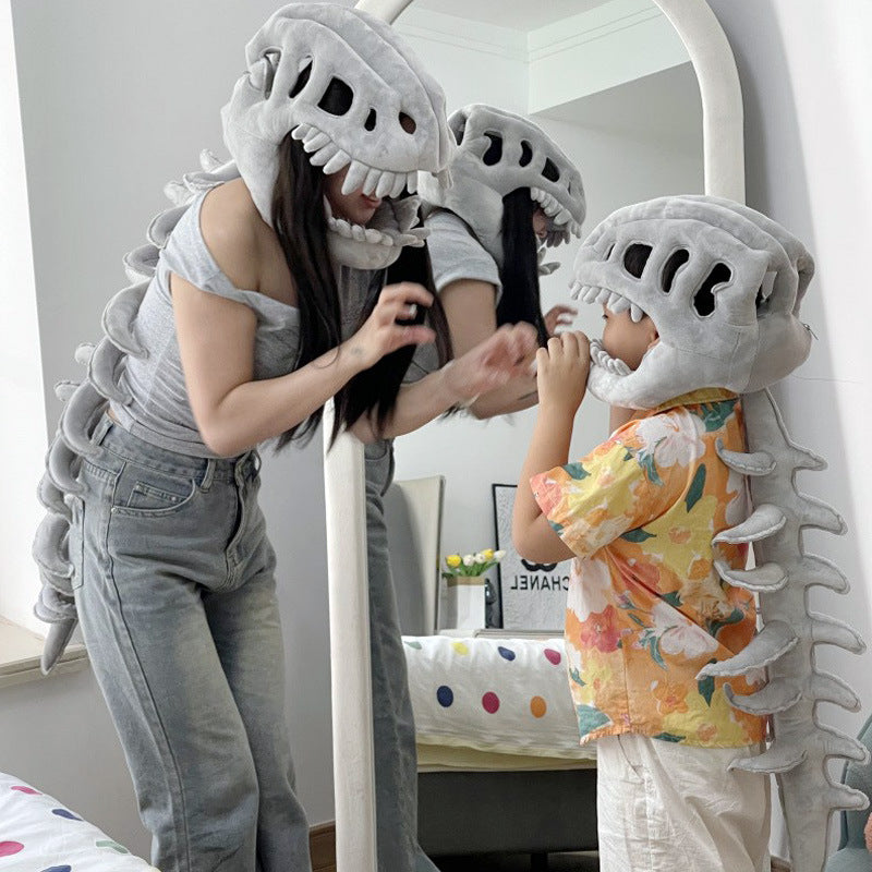 Plush Dinosaur Skeleton Head Hat for Kids & Adults