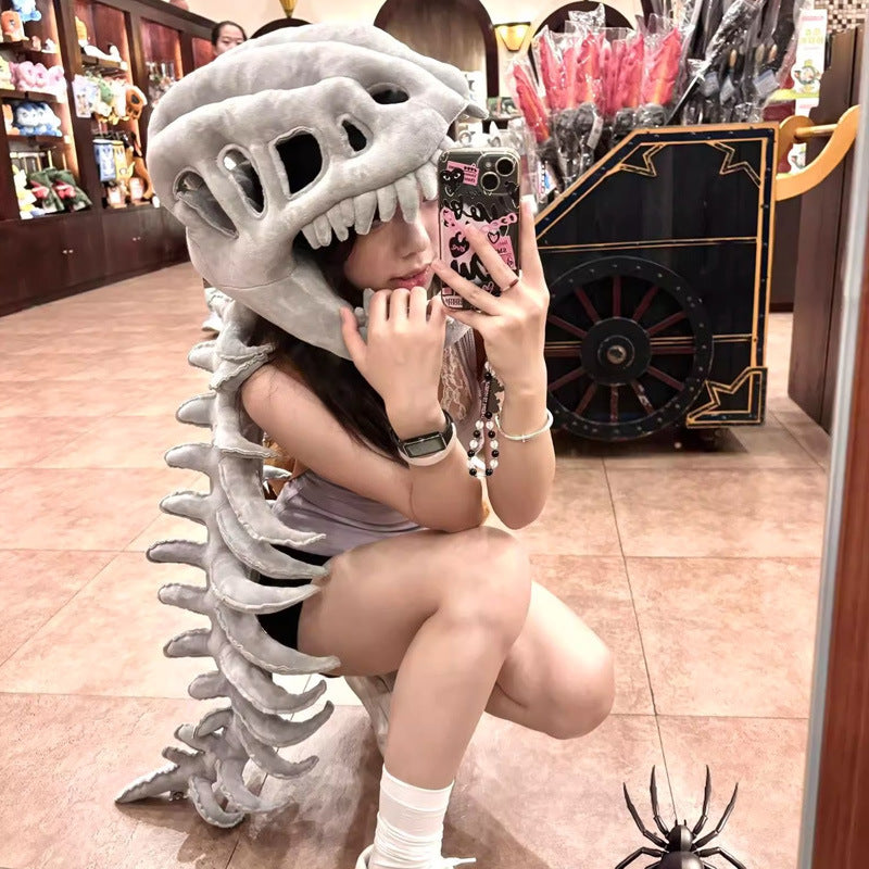 Plush Dinosaur Skeleton Head Hat for Kids & Adults