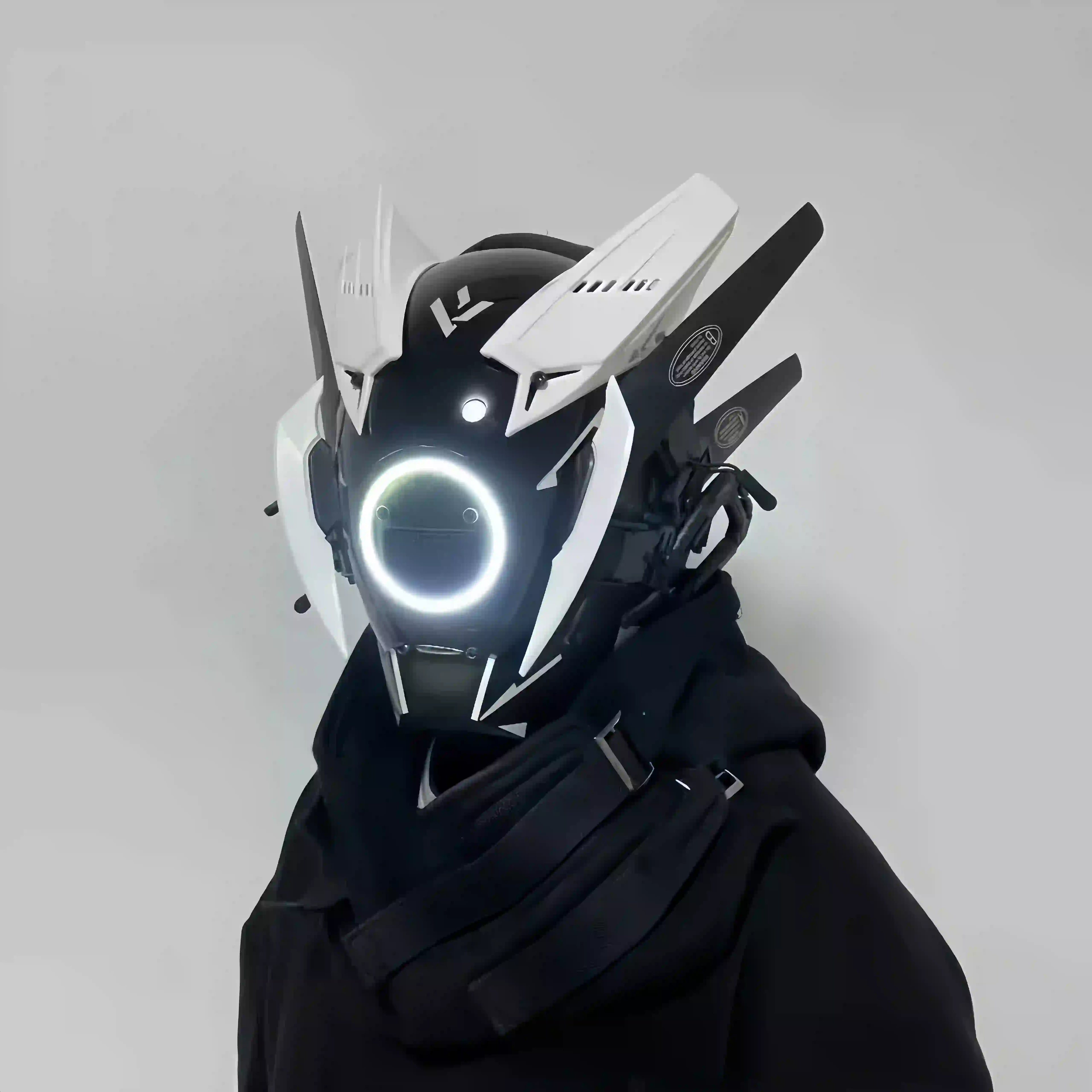 Techwear Punk Cosplay Mask for Men – Futuristic Light-up Helmet for Parties, Festivals & Halloween