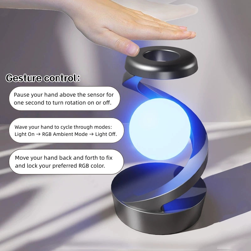 Floating Rotating LED Lamp with Wireless Charging – Modern Table Light